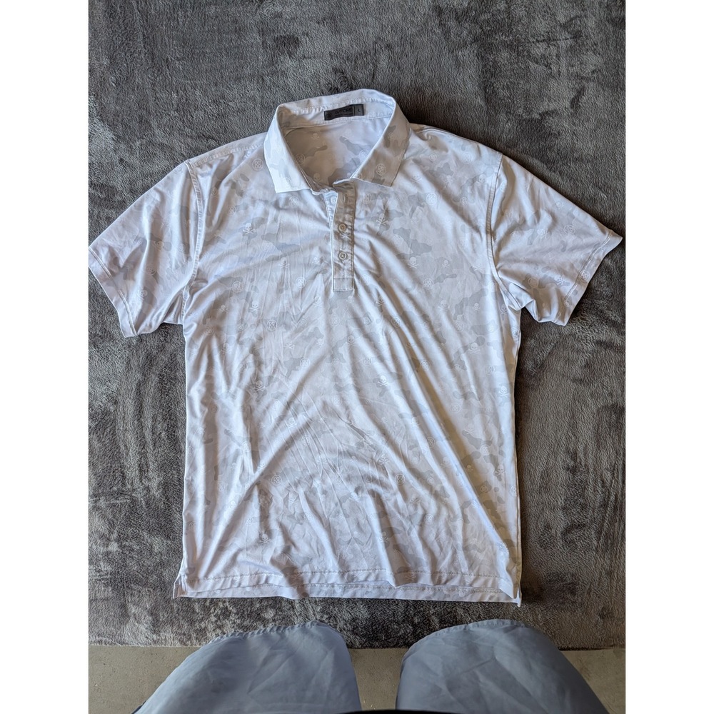 G/FORE Mens Camo Skull Golf Polo Shirt Light Grey Short Sleeve Size L